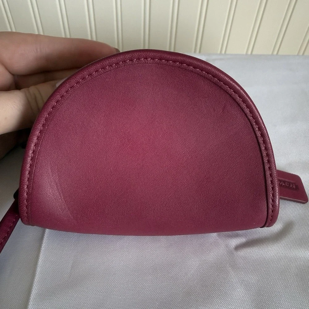 Coach Magenta Pink Glovetanned Leather Half Moon Mini Pouch Wristlet Bag Wallet